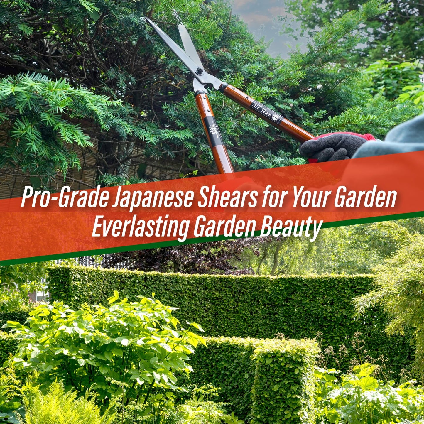 SUIZAN Japanese Hedge Shears 22.6" - Professional Garden Clippers for Precise Trimming