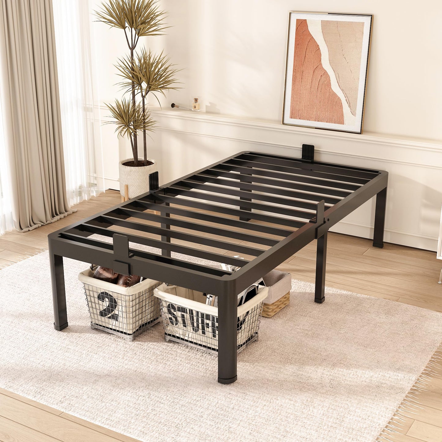 FUIOBYVV Twin XL Bed Frames with Round Corner Edge Legs 18 inch High 3500 lbs Heavy Duty Metal Platform Bed Frame Twin Size No Box Spring Needed/Non-Slip/Steel Slat Support/Noise Free