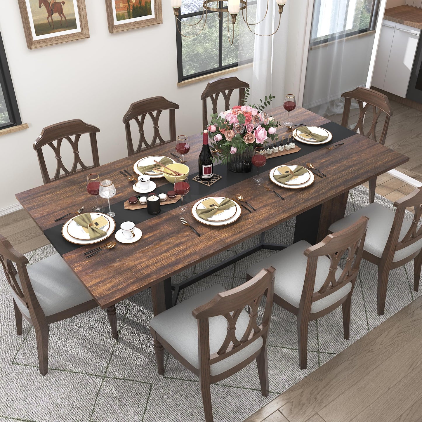 Hlivelood 71In Large Rectangular Dining Table for 4 5 6 7 8 People w/35 Marble-Color Wood Watrproof Brown Tabletop,Adjustable Leg.6ft Luxurious Family Dinner Table for Office Kitchen Living Room