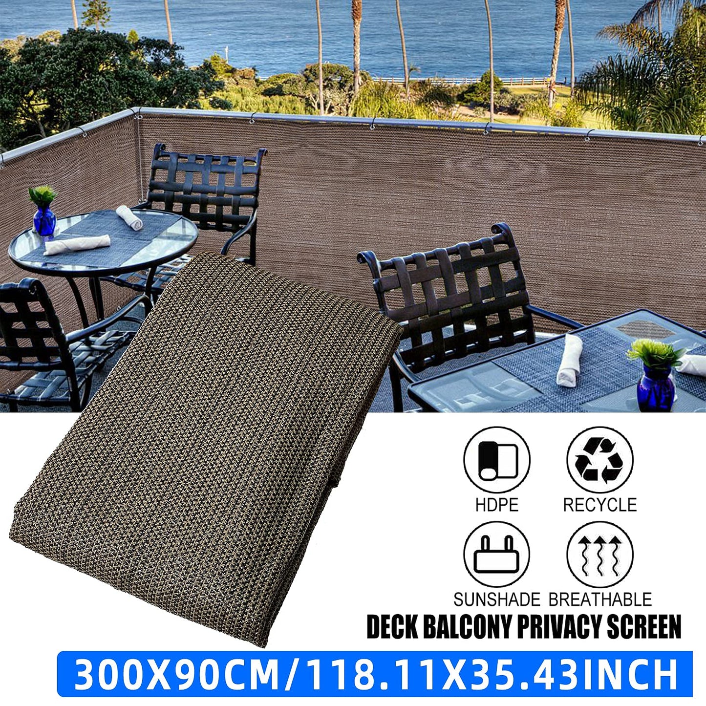 GardenLux 3'x10'Balcony Privacy Screen Cover Fence Cover UV Protection Weatherproof Windscreen Heavy Duty for Patio, Backyard,Brown