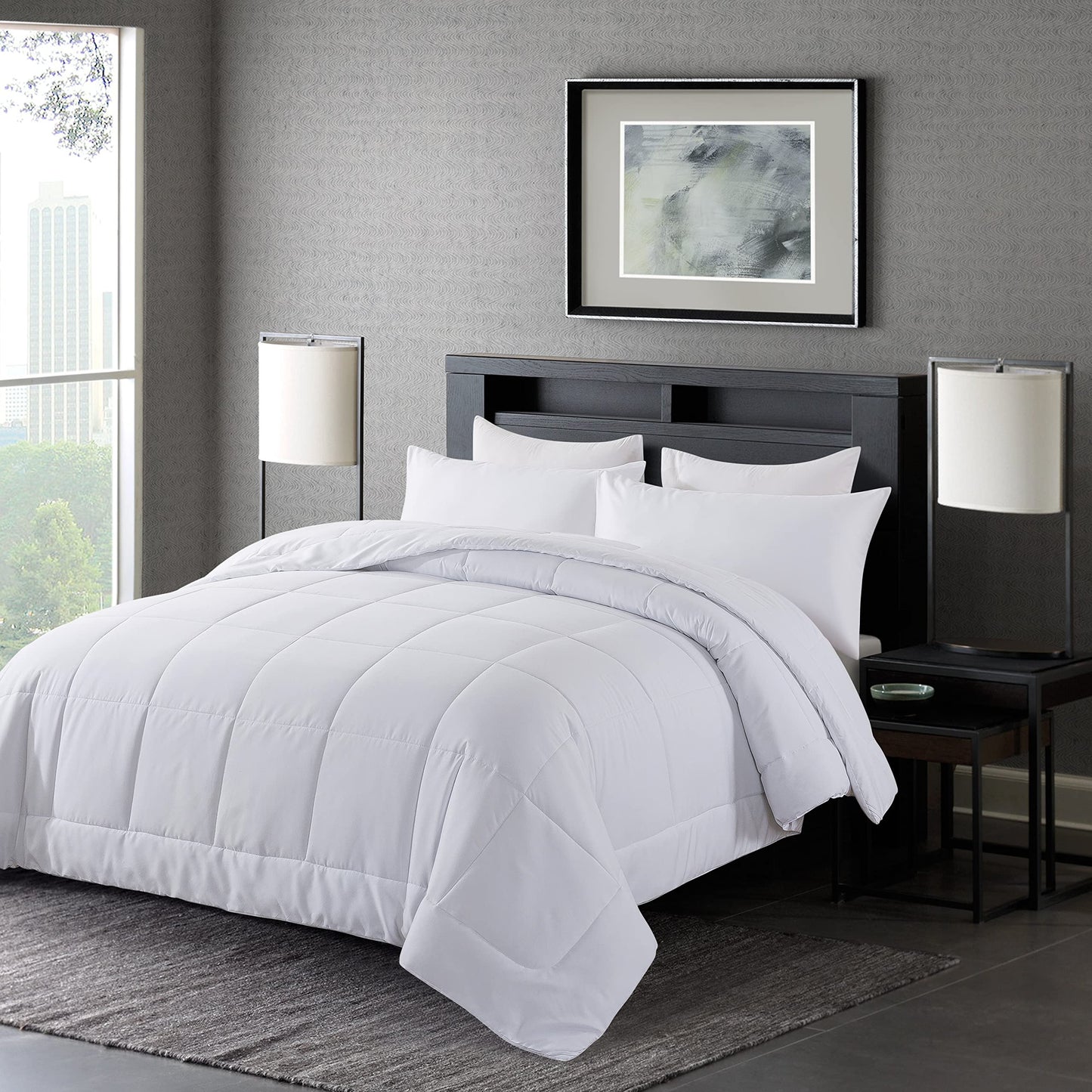 DOWNCOOL Twin Comforter Set -All Season Bedding Comforters Sets with 1 Pillow Case -2 Pieces Bed Set Down Alternative Comforter Set -White Twin Bedding Sets(64"x88")