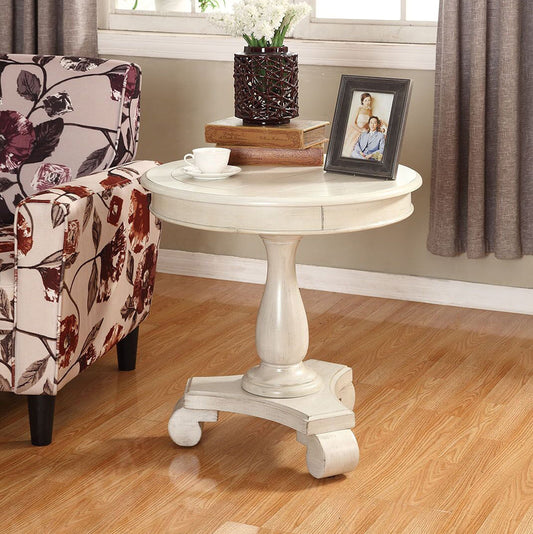 Roundhill Furniture Rene Round Wood Pedestal Side Table, Single, Antique White
