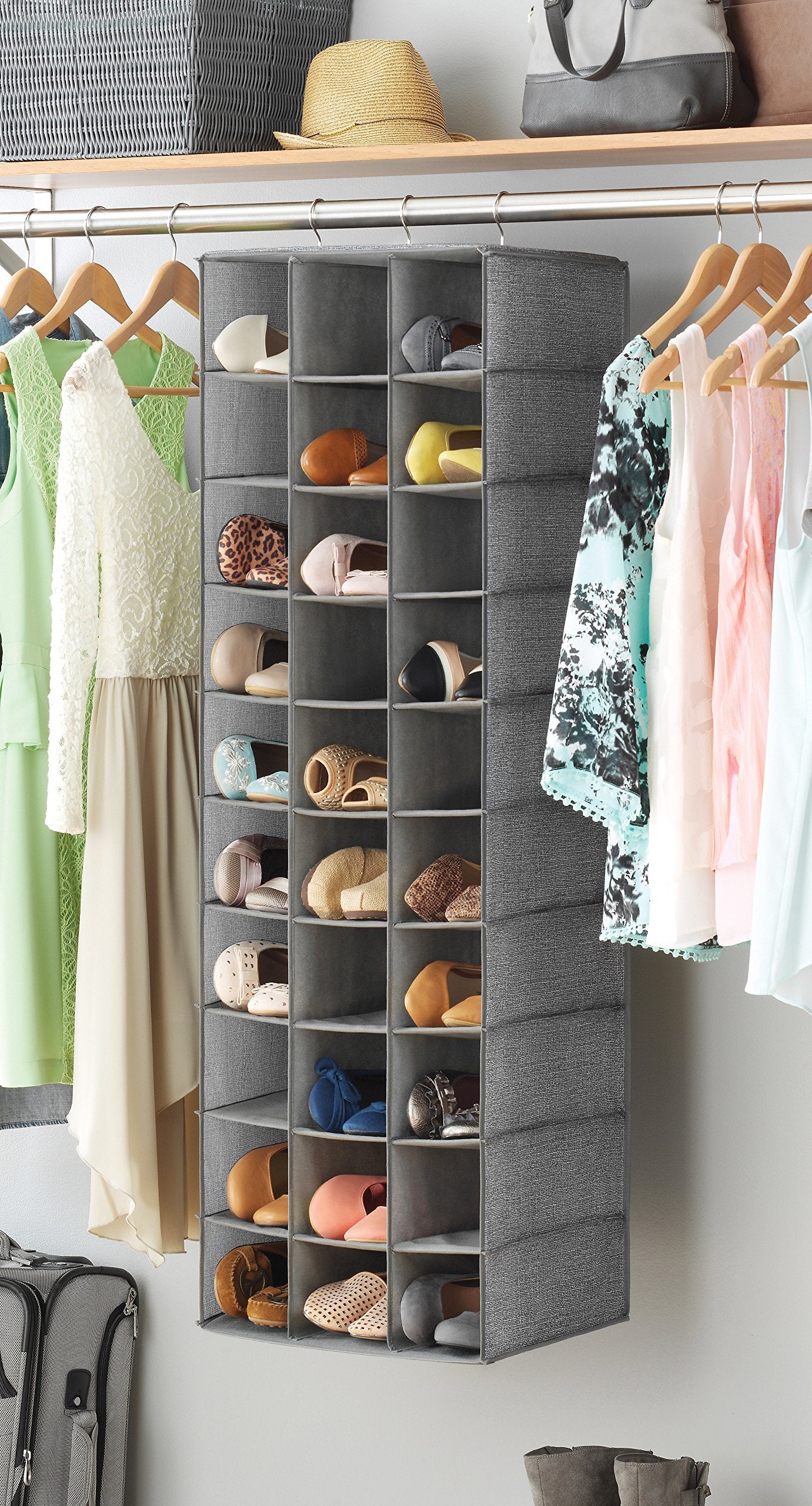 Whitmor, Crosshatch Gray, Hanging Shoe Shelves Closet Organizer, 30 Section