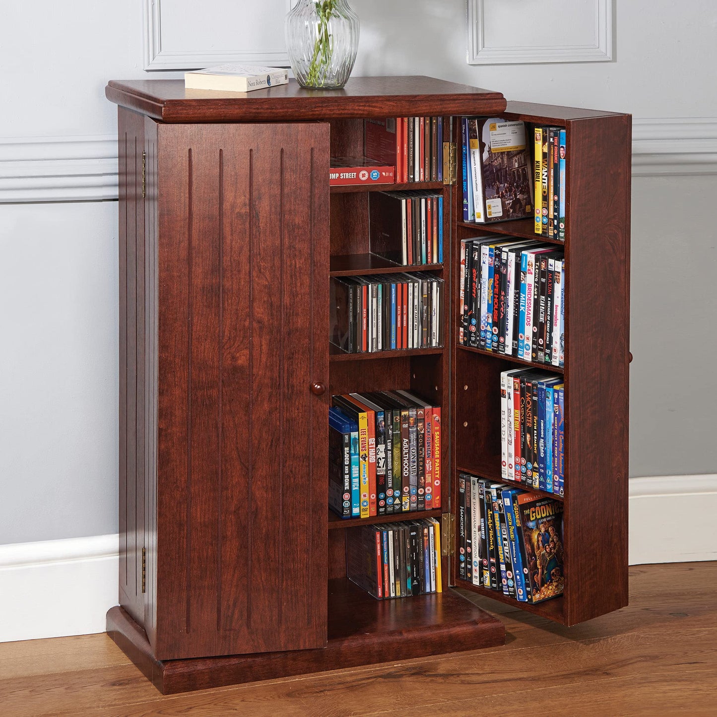 Collections Etc Multi-Functional Double Door t Media Cabinet- Storage for DVDs, CDs, Other Devices