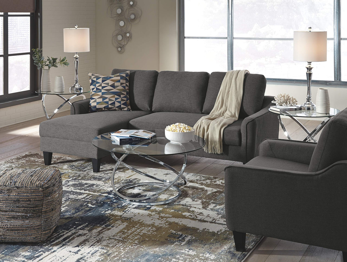 Signature Design by Ashley Jarreau Modern Sectional Sleeper Sofa Couch with Chaise Lounge, Gray