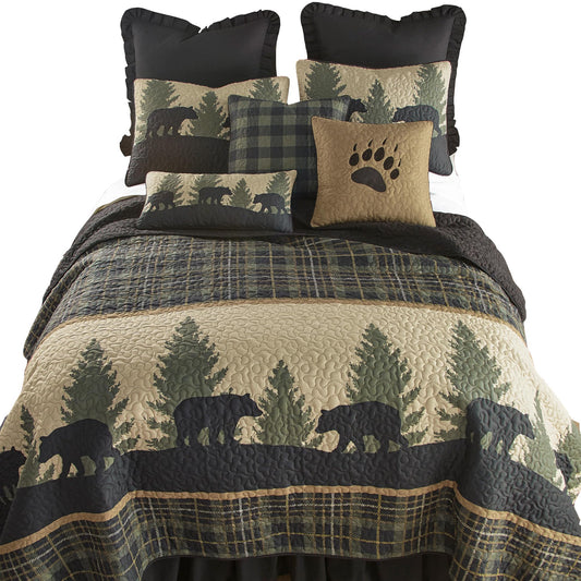 Donna Sharp California King Quilt - Bear Walk Plaid Lodge Quilt with Bear Pattern - Machine Washable