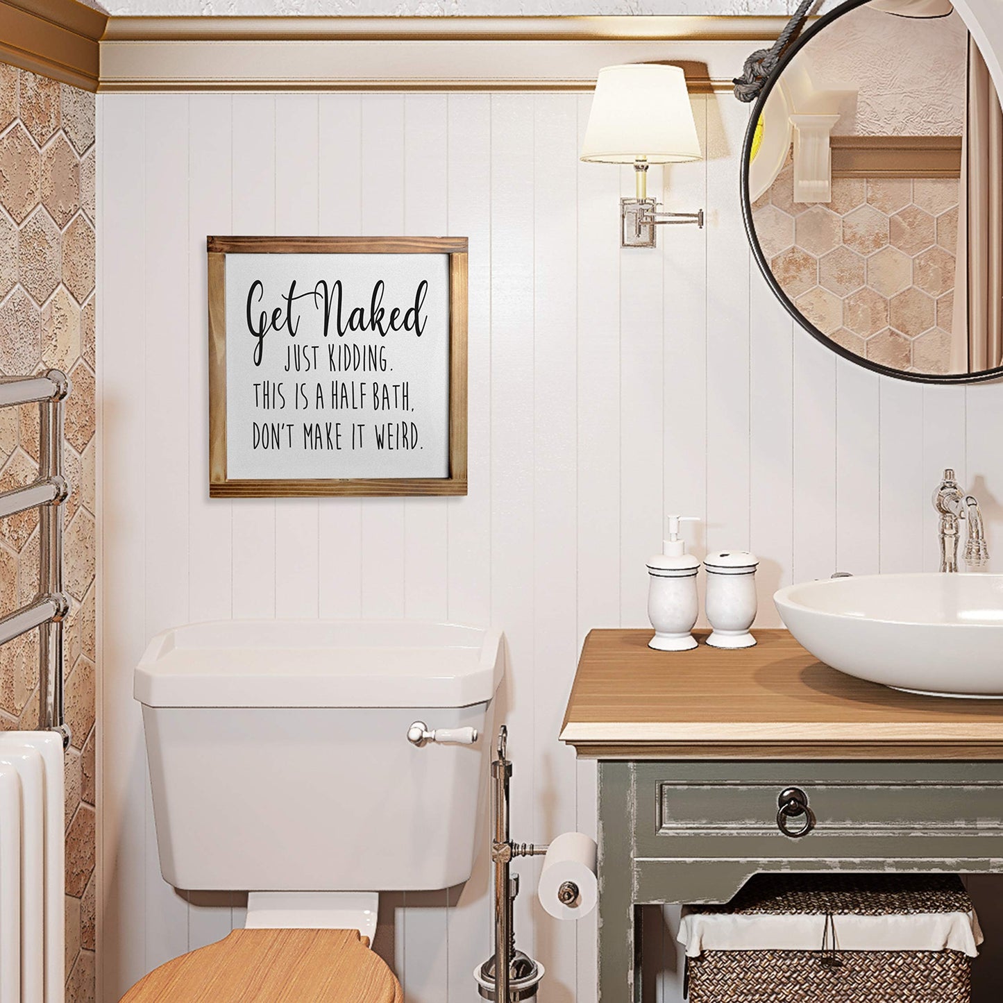 Get Naked Sign For Bathroom Decor Wall 12x12 Inch - Rustic Bathroom Get Naked Just Kidding This is a Half Bath, Bathroom Signs Decor Farmhouse