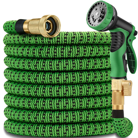 Expandable Garden Hose 100ft with 10 Function Spray Nozzle & Water Pipe with 3/4" Connectors,60 Layers Nano Rubber,No-Kink,Leak-Proof,Black