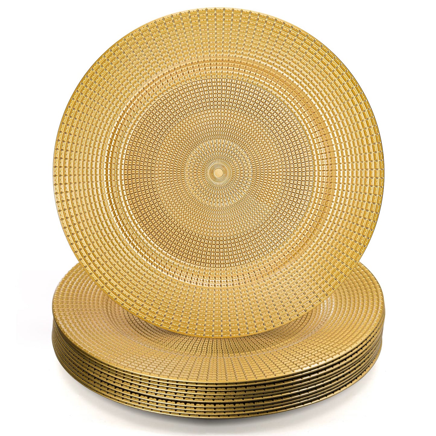 Hiceeden 12 Pack Gold Charger Plates for Dinner Plates, 13" Round Plastic Chain Shaped Charger Service Plates, Decorative Chargers Bulk for Table Setting, Wedding, Party, Event