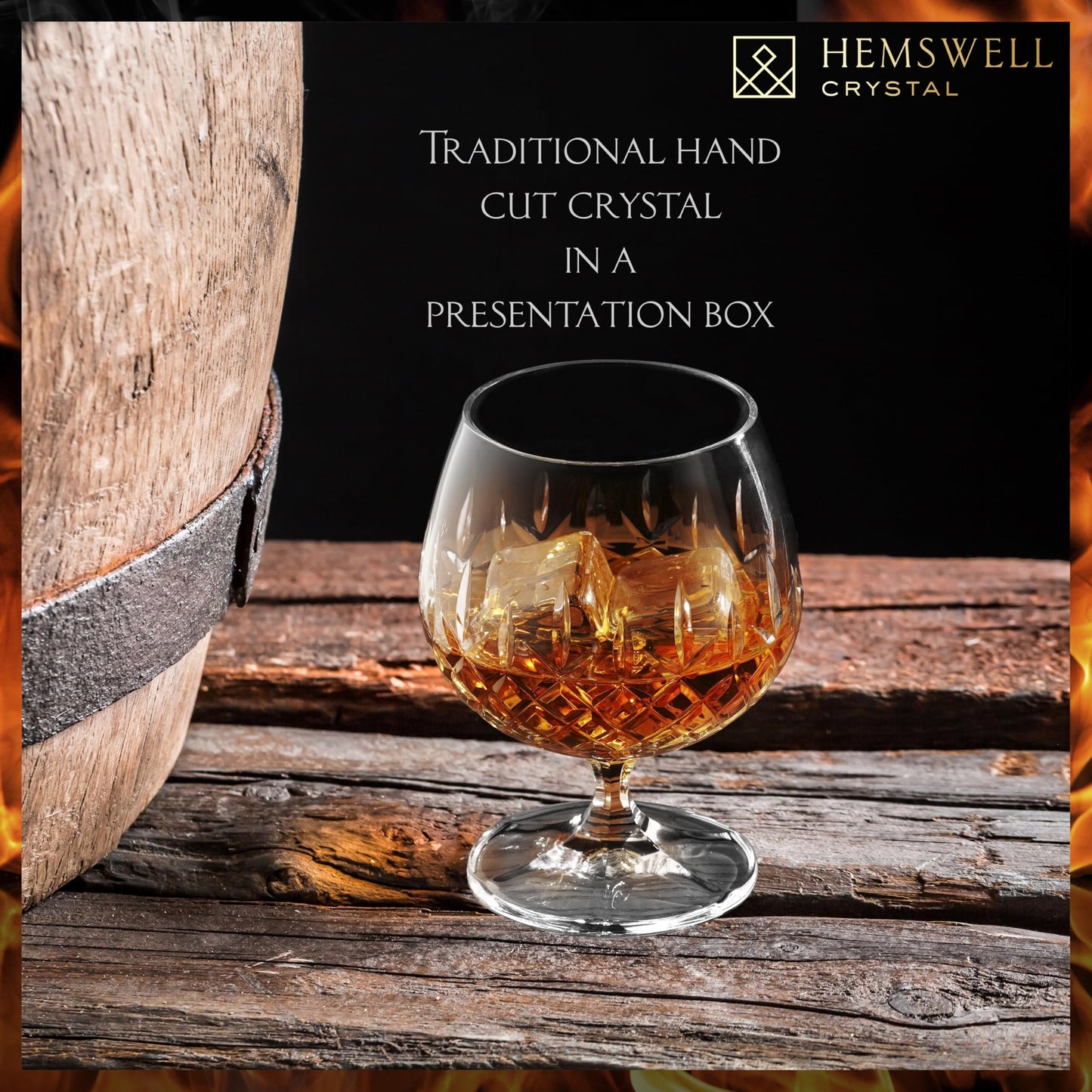 Hemswell Crystal Single Brandy Snifter Cognac Glass - Small Snifter Glasses for Scotch, Brandy or Whisky - Elegant and Exquisite Cognac Balloon Glass - European Crystal 8.5oz - Wicklow Design