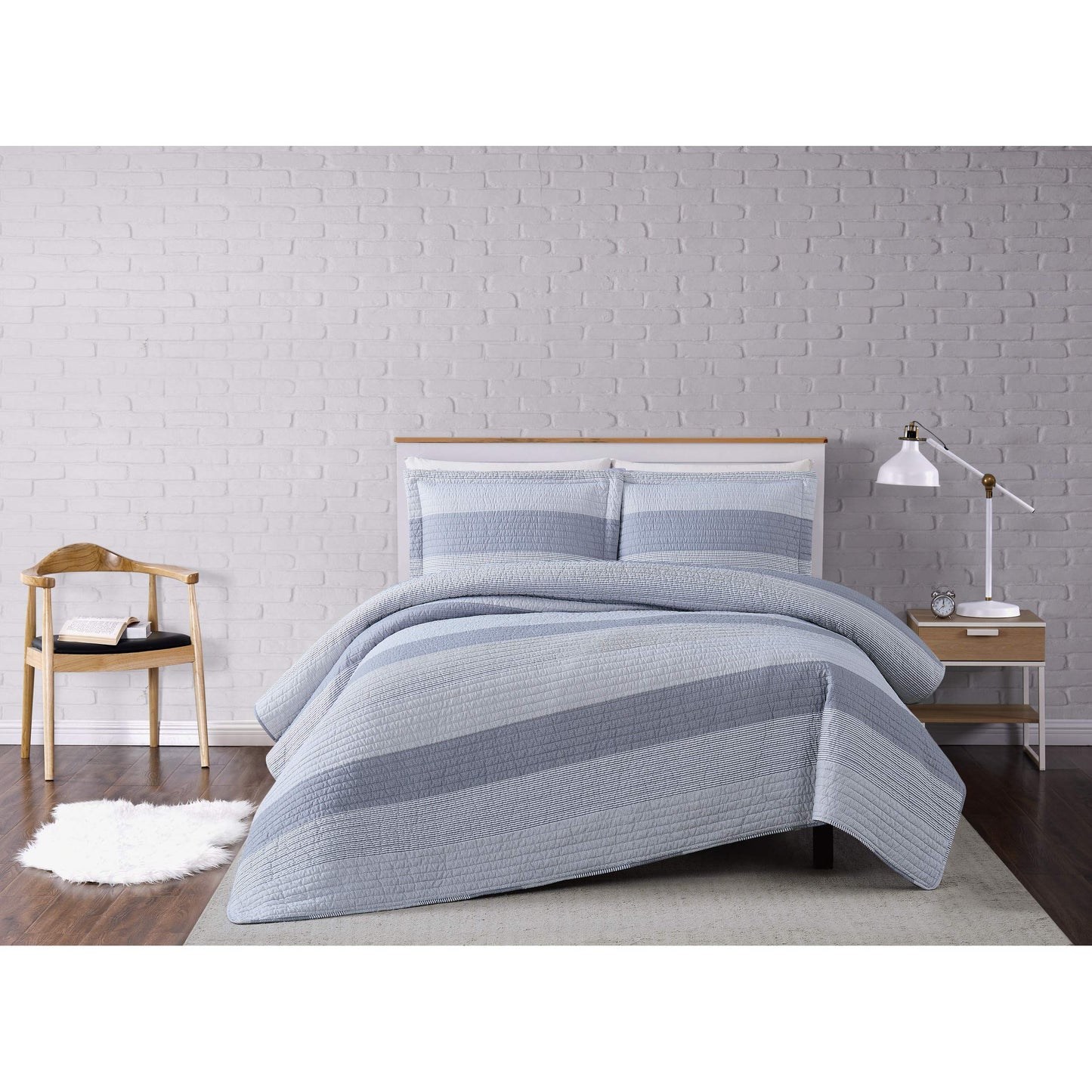 Truly Soft Grey Multi Stripe Twin XL 2 Piece Quilt Set