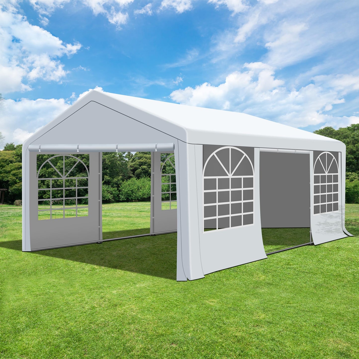 QZEN 20'x20' Canopy Party Tent, Heavy Duty Wedding Tent with Removable Sidewall & 4 Sand Bags, Outdoor Event Tent for Wedding, Birthday Party (20' x 20')