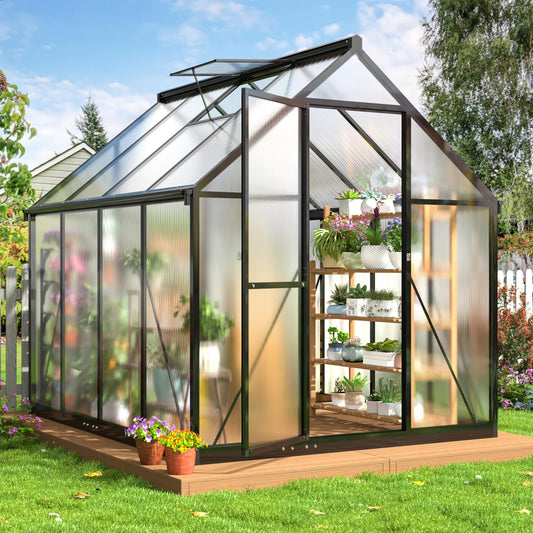 VIWAT 6x7.5 FT Greenhouse for Outdoors, Polycarbonate Greenhouse with Quick Setup Structure and Roof Vent, Aluminum Large Walk-in Greenhouse for Outside Garden Backyard, Black