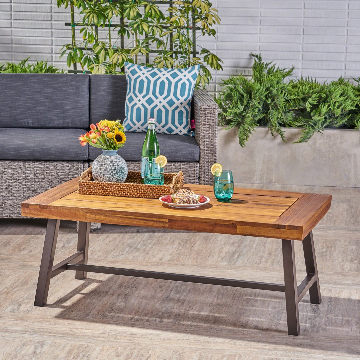 Christopher Knight Home Carlisle Outdoor Acacia Wood Coffee Table, Sandblast/Rustic Metal