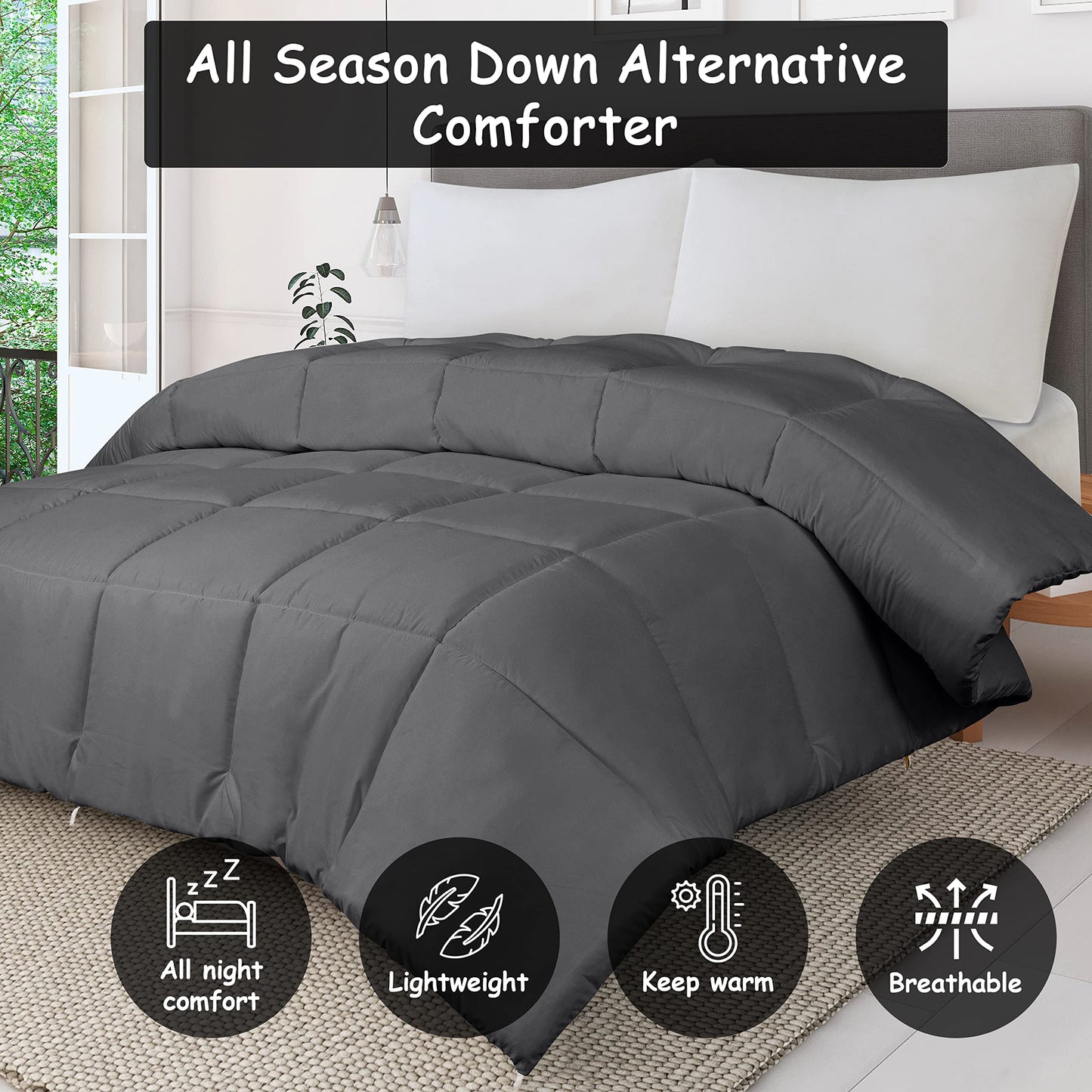 ROYALE Twin XL Comforter - All Season Down Alternative Bedding Comforter - Lightweight Quilted Comforter with Corner Tabs - Soft Luxury Hotel Comforter - Box Stitched Duvet Insert (Twin XL, Charcoal)