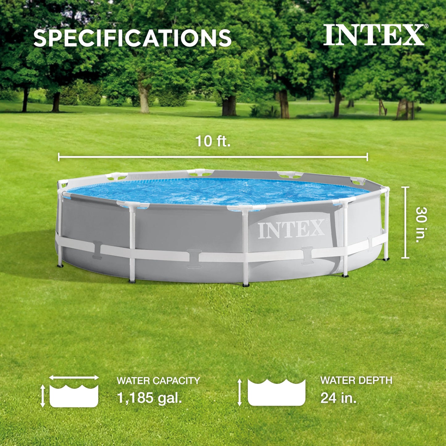 Intex 26701EH Prism Frame Premium Above Ground Swimming Pool Set: 10ft x 30in – Includes 330 GPH Cartridge Filter Pump – SuperTough Puncture Resistant – Rust Resistant – 1185 Gallon Capacity