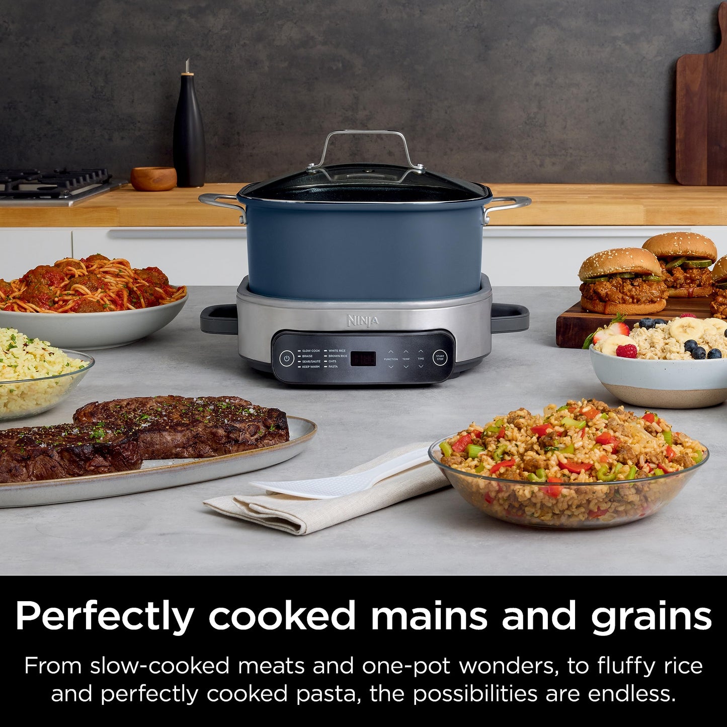 Ninja MC1101 Foodi Everyday Possible Cooker Pro, 8-in-1 Versatility, 6.5 QT, One-Pot Cooking, Replaces 10 Cooking Tools, Faster Cooking, Family-Sized Capacity, Adjustable Temp Control, Midnight Blue