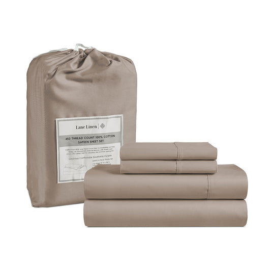 LANE LINEN King Size Sheets Set - 450 Thread Count 100% Cotton King Sheet Set, 4 Pc King Bed Sheets, King Sheets Cooling, Breathable King Size Bed Sheets, Deep Pocket King Sheets - Taupe