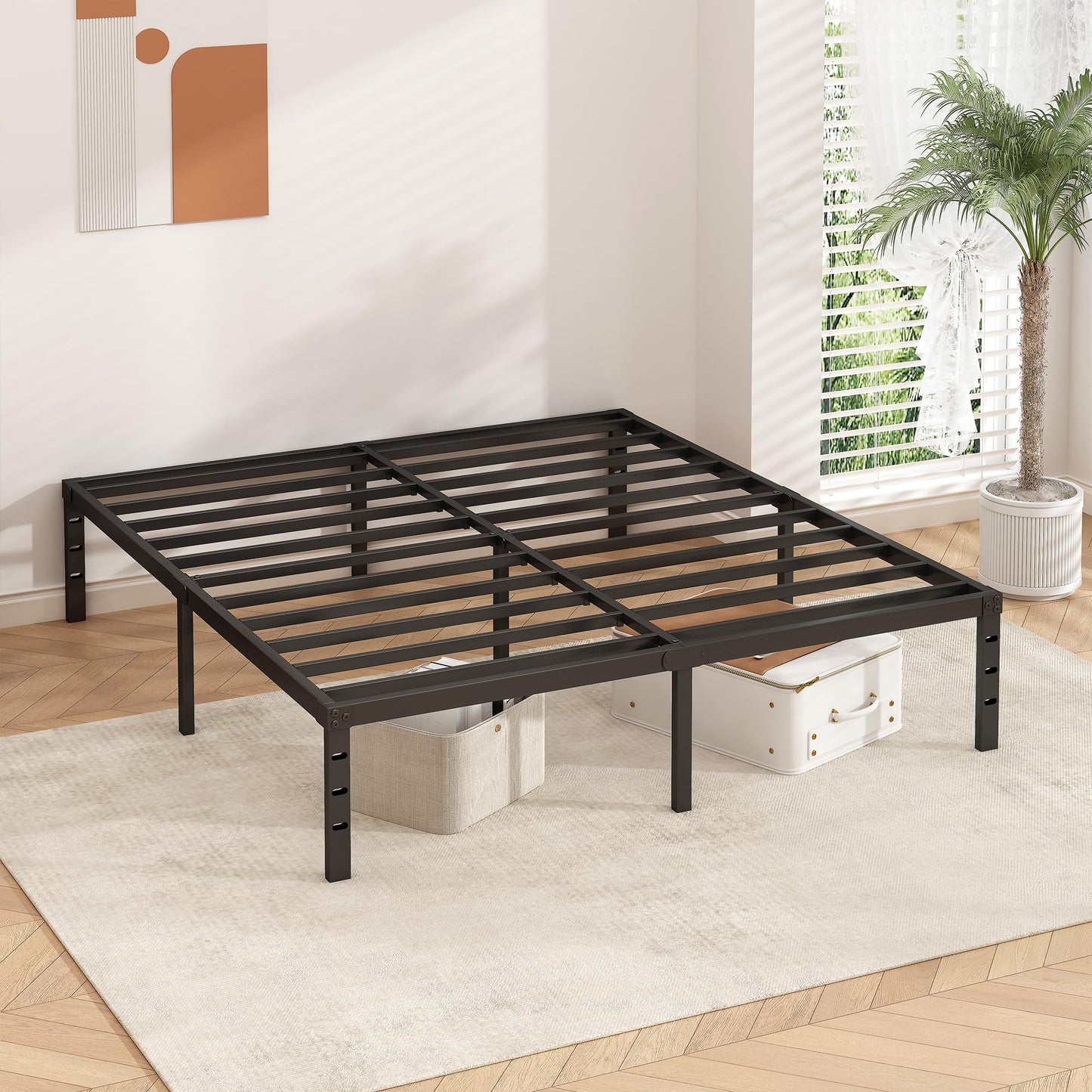 HLIPHA Metal Platform Bed Frame 18 Inch Tall Bed No Box Spring Needed,King Size Bed with Heavy Duty Strong Support Slats,Easy to Assemble,Black