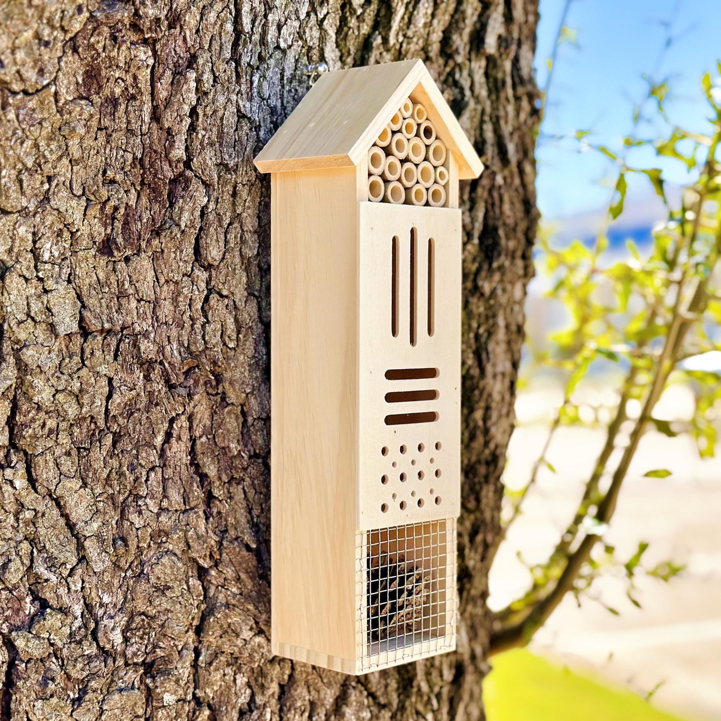 Wooden Insect House, Insect Hotel for Bugs, Bees, Butterflys, Ladybirds, Natural Beneficial Insect Habitat for Garden and Yard