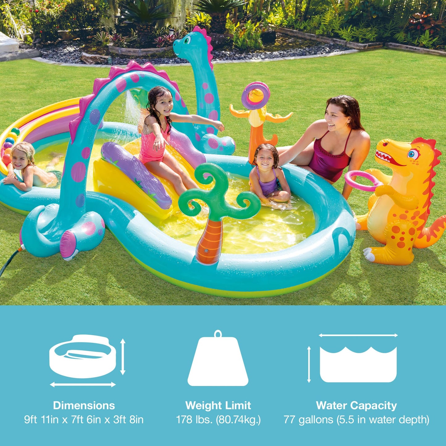 Intex 11' x 7.5' x 44" Dinoland Play Center Kiddie Inflatable Outdoor Swimming Pool