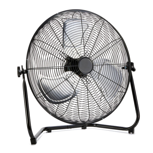 Amazon Basics 20" High-Velocity Heavy-Duty Industrial Floor Fan, 3 Speeds, Metal Construction and Aluminum Blades, Ideal for Industrial & Commercial Spaces, 125W, Black, 9.45"D x 23.43"W x 23.82"H