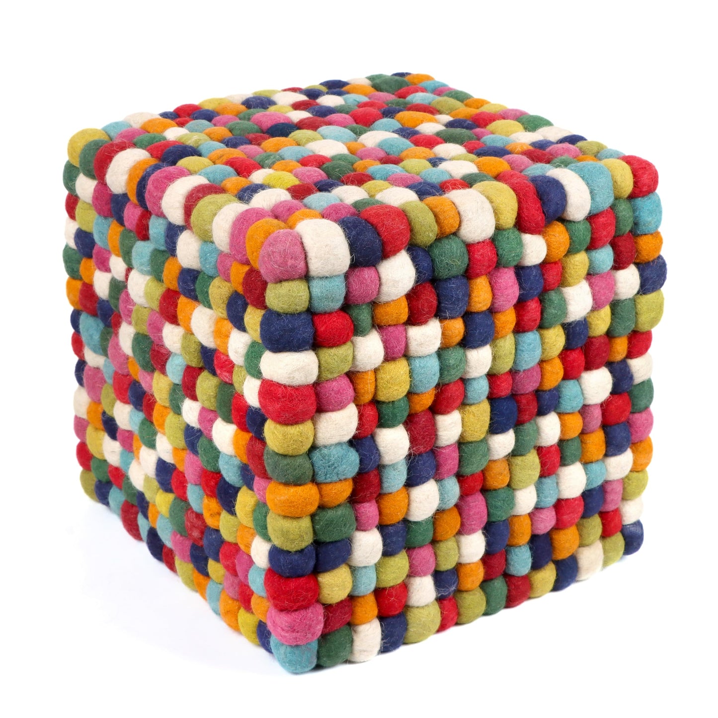 CLEENTABLE 15 Inches Multi Colored Cube Felt Ball Ottoman Pouf for Living Room, Bedroom and Kids Room