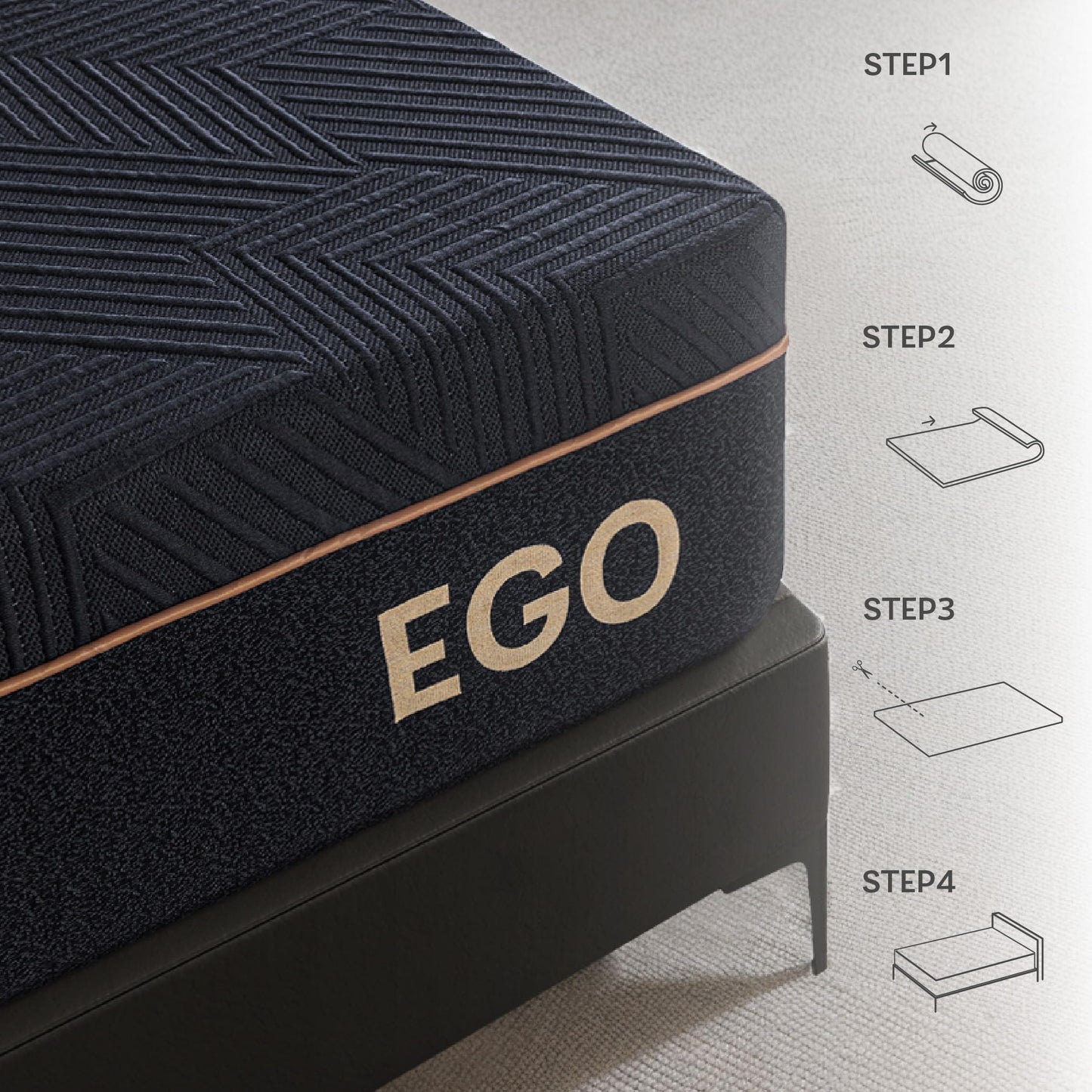 EGOHOME 12 Inch California King Memory Foam Mattress, Cooling Copper Gel Mattress for Pain Relief, Therapeutic Mattress in a Box, CertiPUR-US Certified, Fiberglass Free Medium Mattress Black