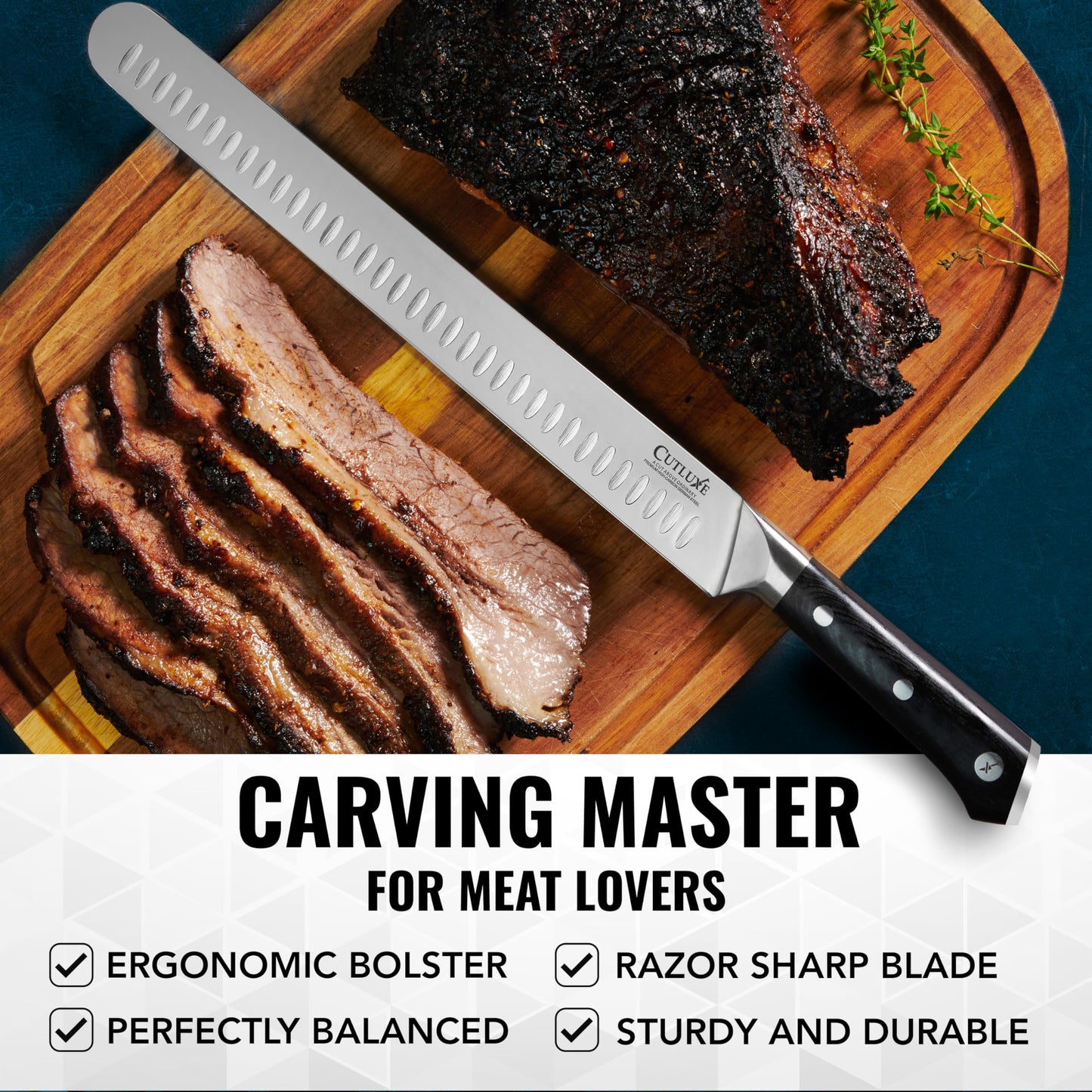 Cutluxe Slicing Carving Knife – 12" Brisket Knife, Meat Cutting and BBQ Knife – Razor Sharp German Steel, Sheath Included, Full Tang, Ergonomic Handle Design, Grilling Gifts for Men – Artisan Series