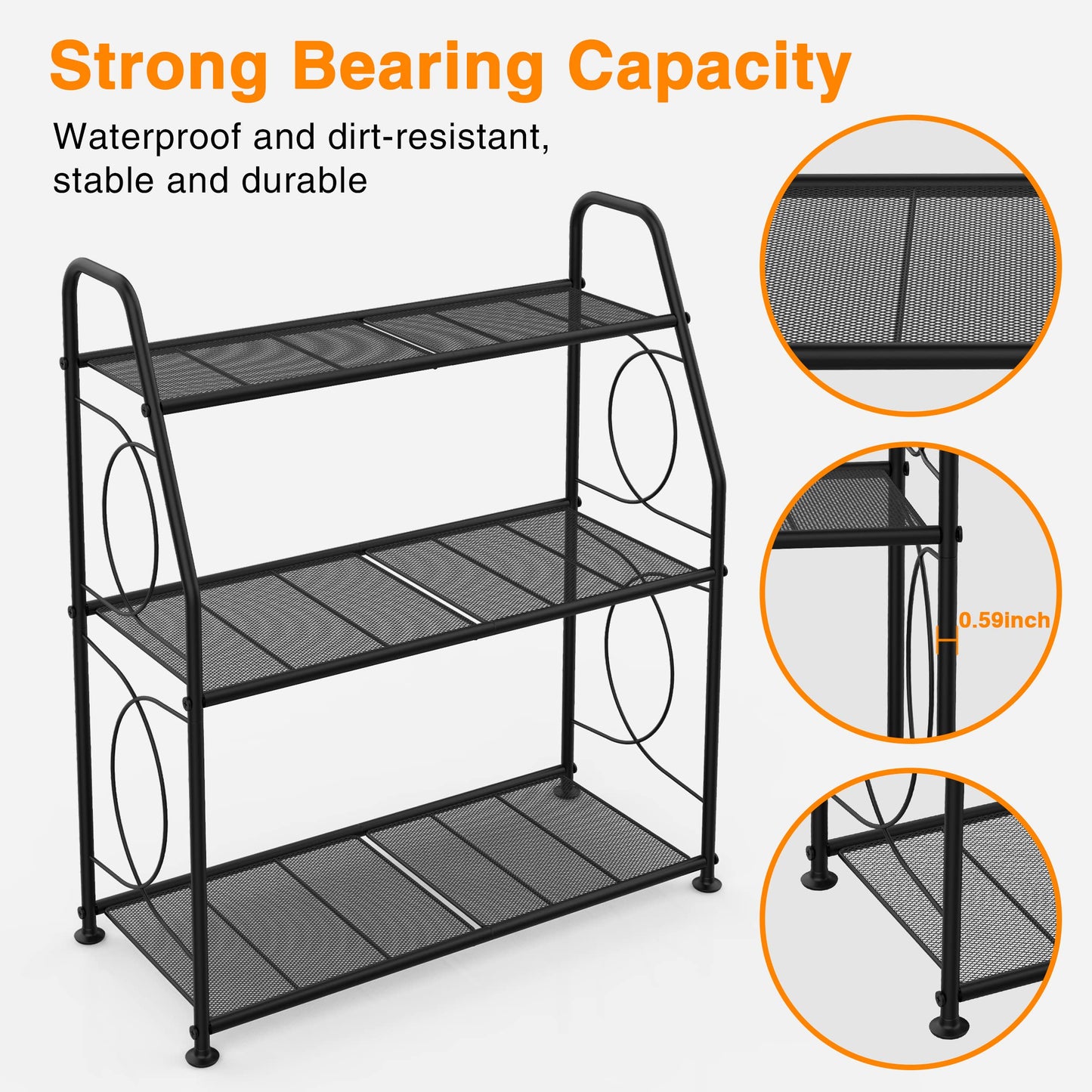 VyGrow Plant Stand, 3 Tier Plant Shelf for Indoor Outdoor, Heavy Duty Metal Outdoor Plant Stand Holder Rack for Living Room Balcony and Garden, Black