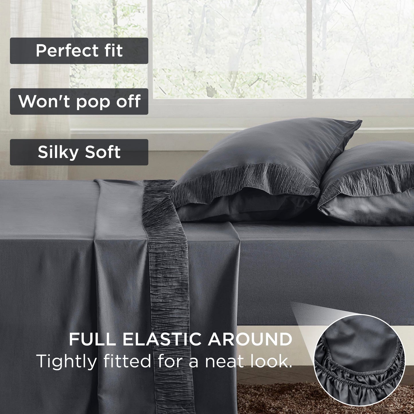 Bedsure Full Size Bed Sheets Grey - Soft Sheets for Full Size Bed, 4 Pieces Hotel Luxury Full Sheet Sets, Easy Care Polyester Microfiber Cooling Bed Sheet Set