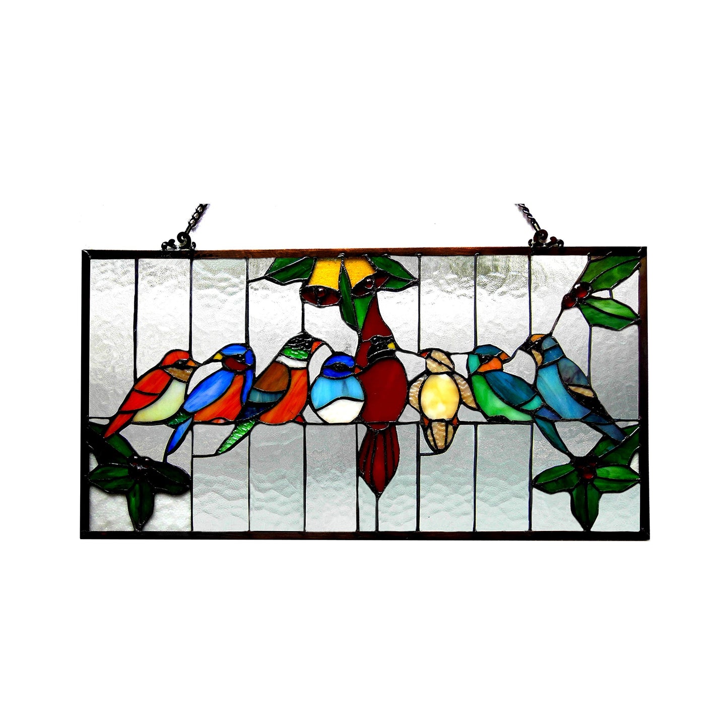 RADIANCE goods Tiffany-Glass Gathering Birds Window Panel 24.5x12.5