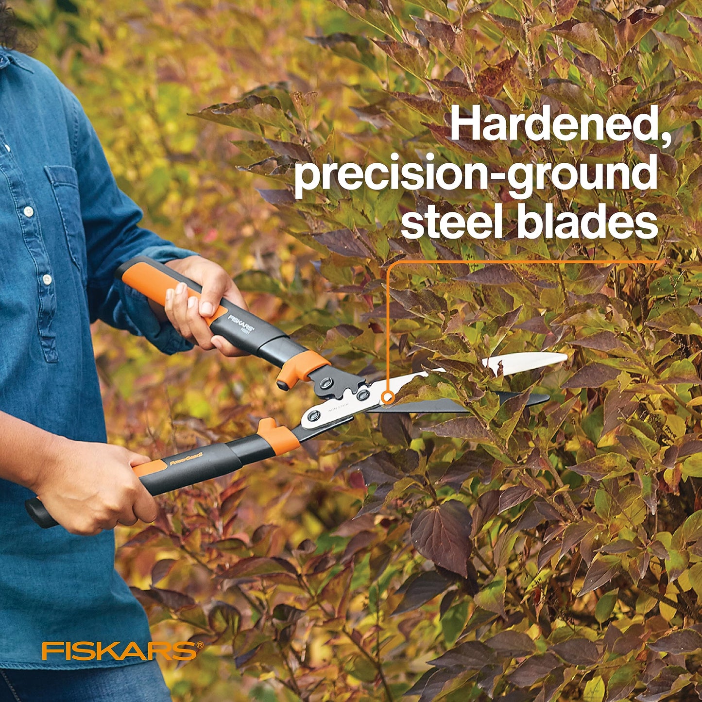 Fiskars 23-Inch Hedge Shears, Bush Trimmer with PowerGear2 Design That Provides 3X More Power on Every Cut, SoftGrip handles with Shock-Absorbing Bumpers