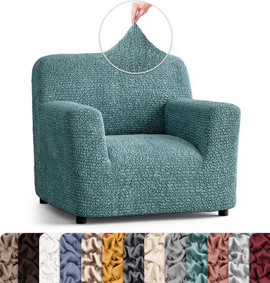 PAULATO BY GA.I.CO. Chair Cover - Armchair Cover - Armchair Slipcover - Soft Fabric Slipcover - 1-Piece Form Fit Stretch Stylish Furniture Protector - Microfibra Collection - Teal (Chair)