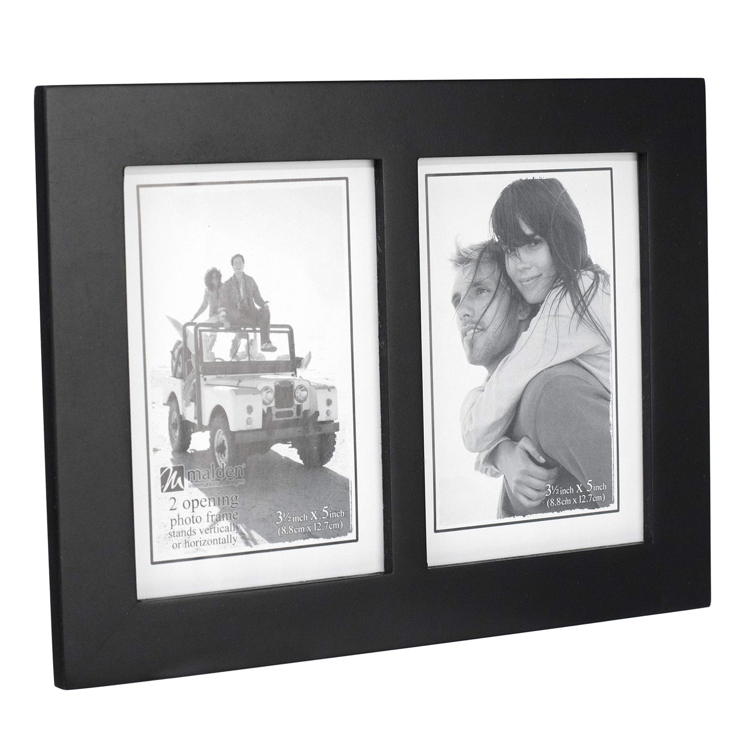 Malden 673-35SD Double 3.5x5 Picture Frame - Wide Real Wood Molding, Real Glass - Black