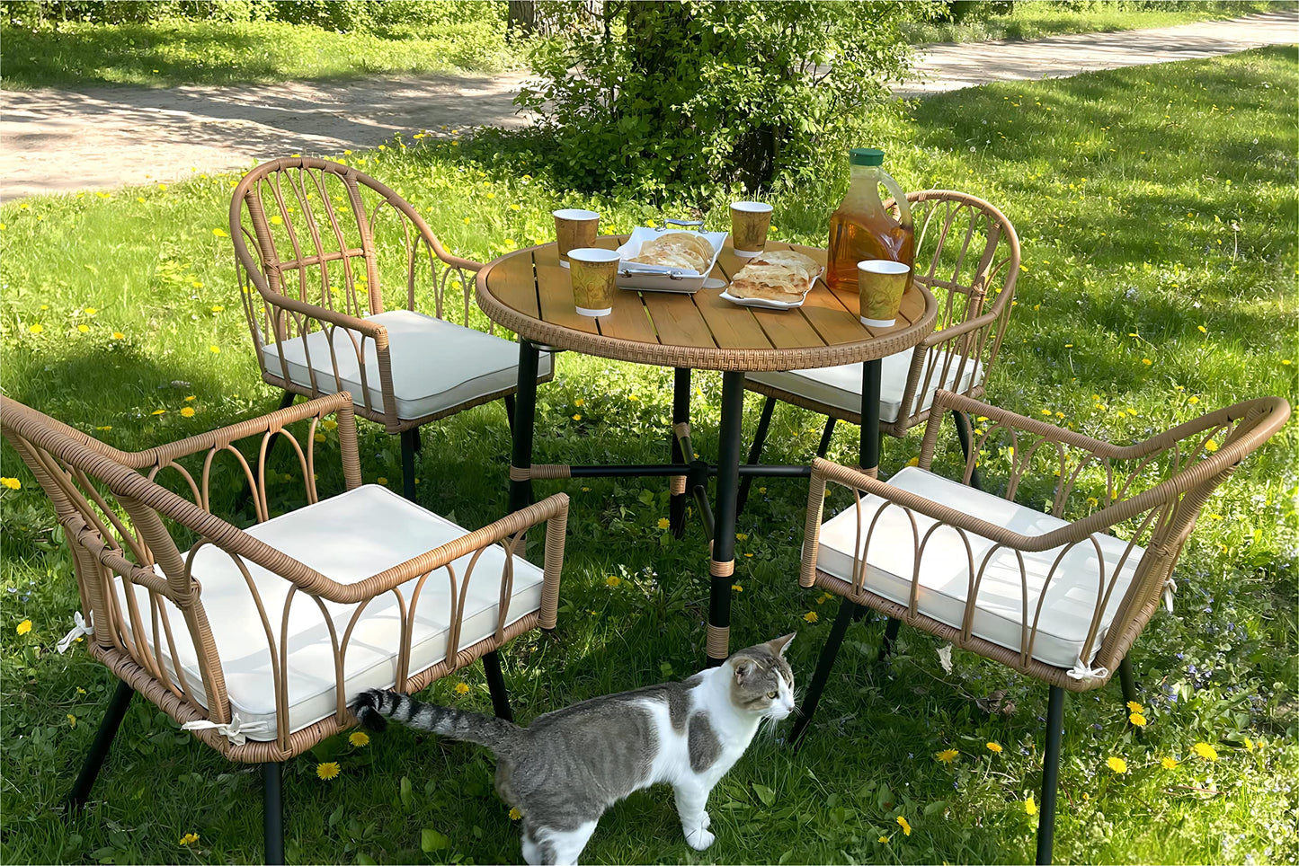 YITAHOME 5 Pieces Outdoor Patio Dining Table Chair Set,Wicker Patio Dining Set,Outdoor Rattan Dining Table Set for Patio, Backyard, Balcony, Garden (with Umbrella Hole)