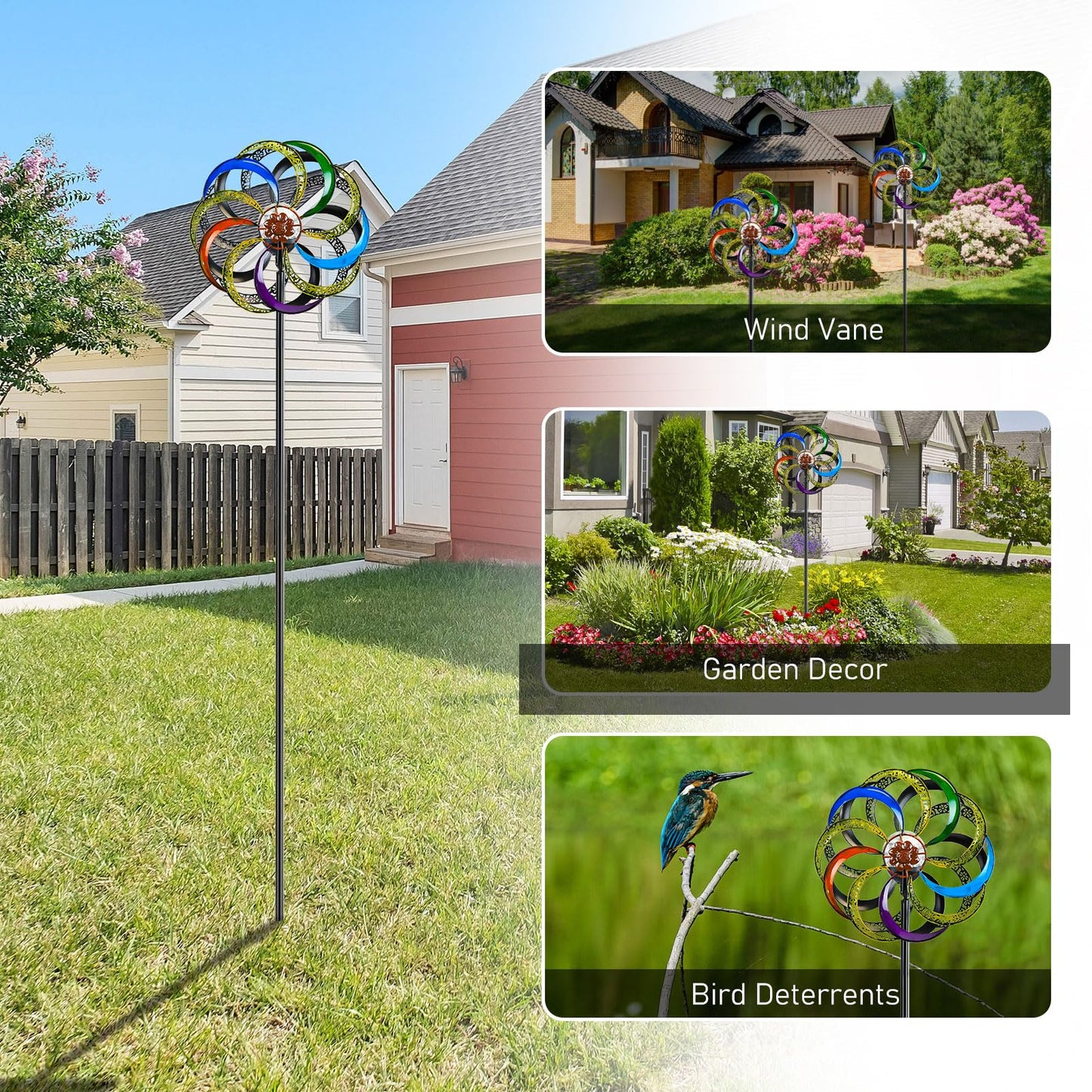 Wind Spinners Outdoor-Wind Spinners for Yard and Garden 75 in Yard Art Outdoor and Garden Clearance Large with Solar Powered Multi-Color Glass Ball Light for Lawn Backyard Decorations