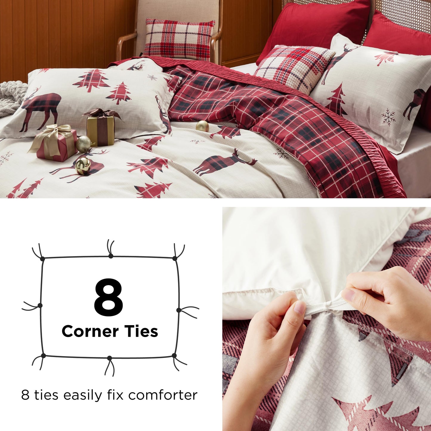 Bedsure Christmas Duvet Cover Twin - Christmas Kids Bedding Set, Reversible Buffalo Check Printed Christmas Plaid Duvet Cover, Includes 1 Duvet Cover and 1 Pillow Sham (Twin, Reindeer)