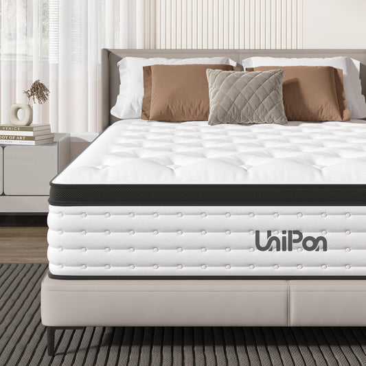 UniPon 14 Inch Hybrid Mattress Twin Size, Spring Mattress with Gel Memory Foam, Medium Firm Mattress, Assembled in USA, Supportive Individually Pocket Spring Mattress, Bed in a Box, Pressure Relief