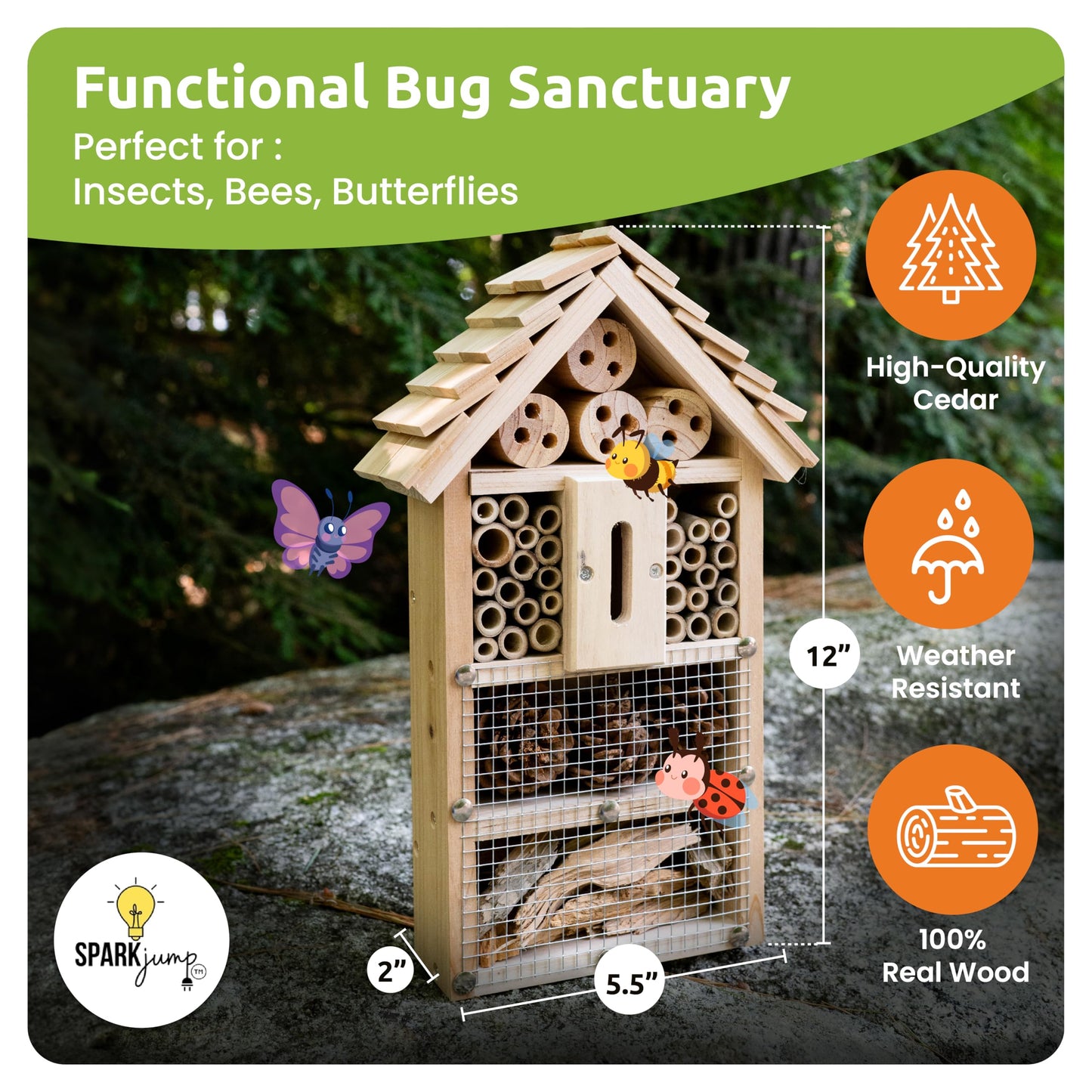 SparkJump Premium Bug Hotel Kit - DIY Solid Cedar Wood Craft Kit for Building Your Own Bee Hotel, Lady Bug House, or Mason Bee House - Educational Butterfly Hotel Kit for Parents & Teachers