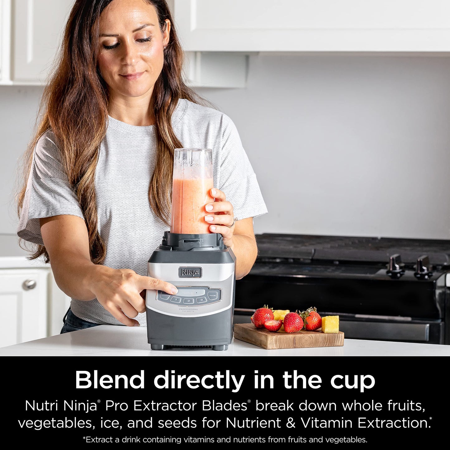Ninja BL660 Professional Compact Smoothie & Food Processing Blender, 1100-Watts, 3 Functions -for Frozen Drinks, Smoothies, Sauces, & More, 72-oz.* Pitcher, (2) 16-oz. To-Go Cups & Spout Lids, Gray
