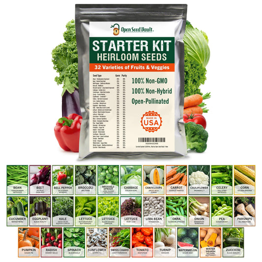 Open Seed Vault 15,000 Non GMO Heirloom Vegetable Seeds for Planting Vegetables and Fruits (32 Variety Pack) - Gardening Seed Starter Kit, Survival Gear Food, Gardening Gifts, Prepper Supplies
