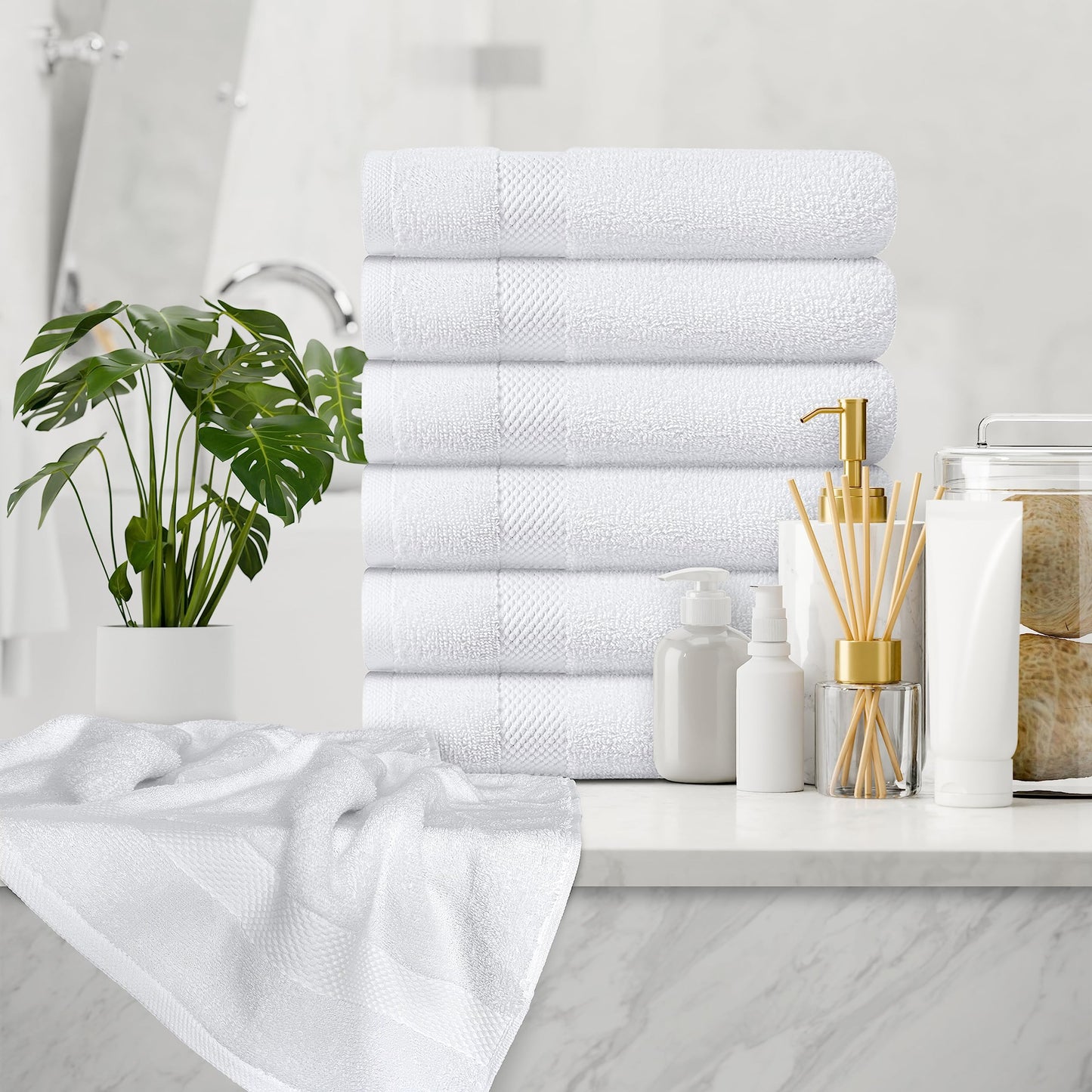 Luxury White Hand Towels - Soft 100% Turkish Cotton | Highly Absorbent Hotel spa Bathroom Towel Collection | 16x30 Inch | Set of 6