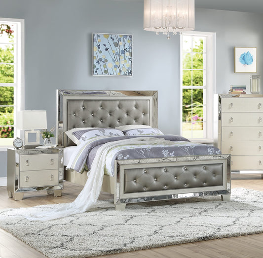 Royal Formal Majestic 3pc Bedroom Set Silver Finish California King Size Bed 2X Nightstands Furniture Tufted Headboard Footboard