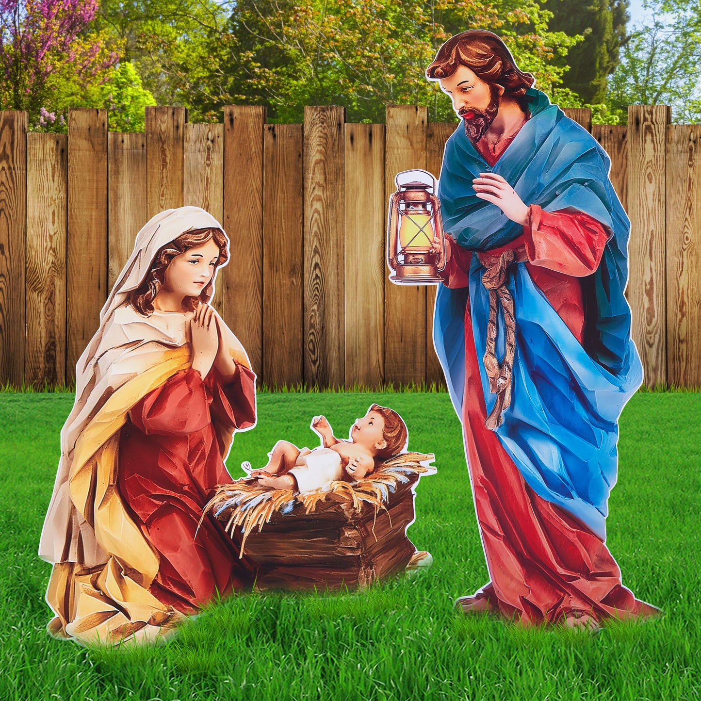 Neoflavie 2 Pcs Christmas Outdoor Santa Nativity Set, Neoflavie Large Outdoor Weatherproof Religious Christmas Yard Signs Nativity Scene for Yard Garden Lawn Nativity Outdoor Decorations