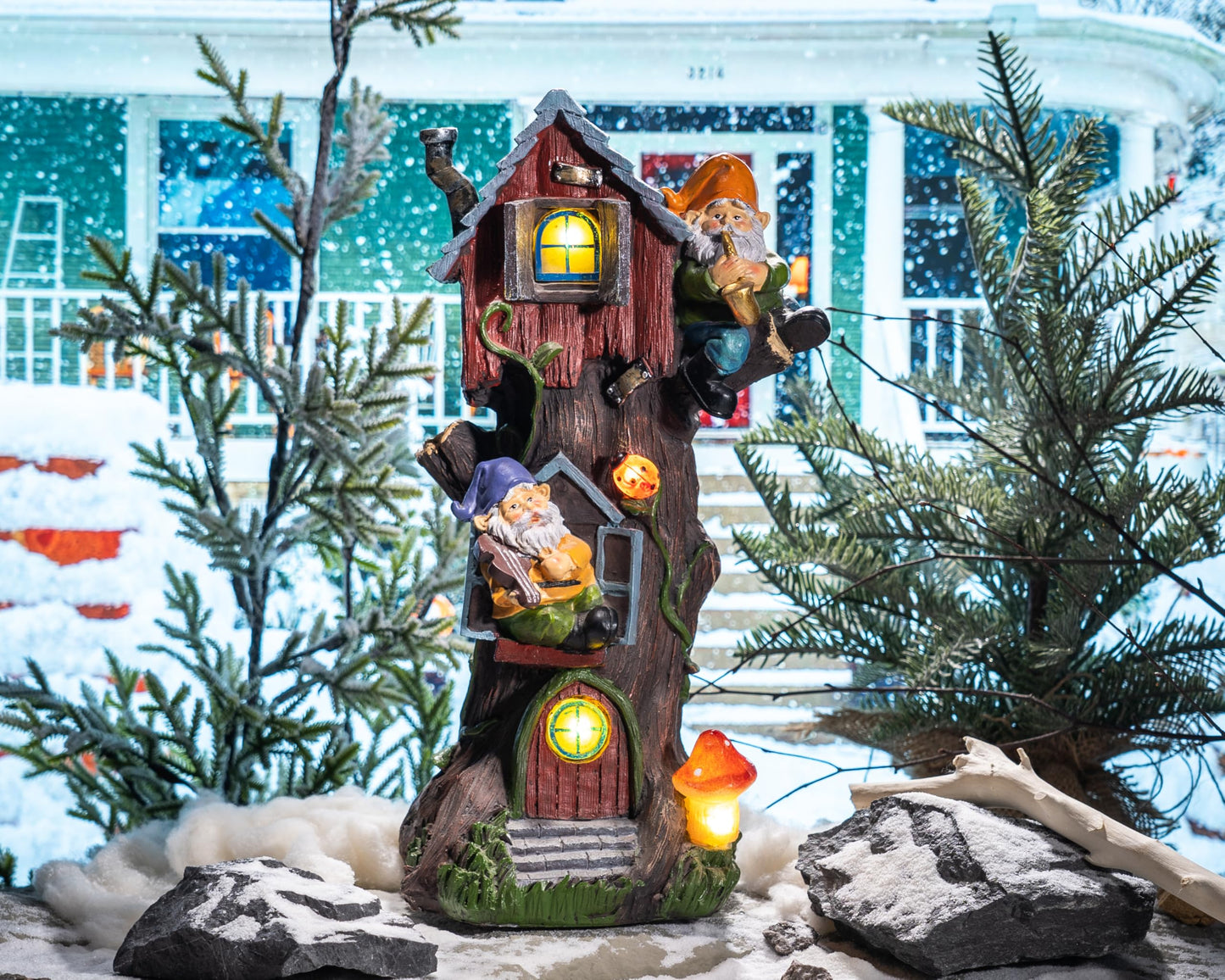 TERESA'S COLLECTIONS 11" Tall Large Garden Statues Gnome Treehouse with Solar Outdoor Light, Garden Sculptures Statues Figurines Resin Christmas Decor Lawn Ornaments Patio Yard Decor Gifts for Mom