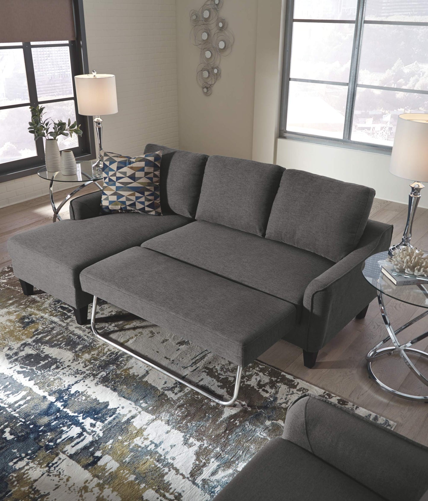 Signature Design by Ashley Jarreau Modern Sectional Sleeper Sofa Couch with Chaise Lounge, Gray