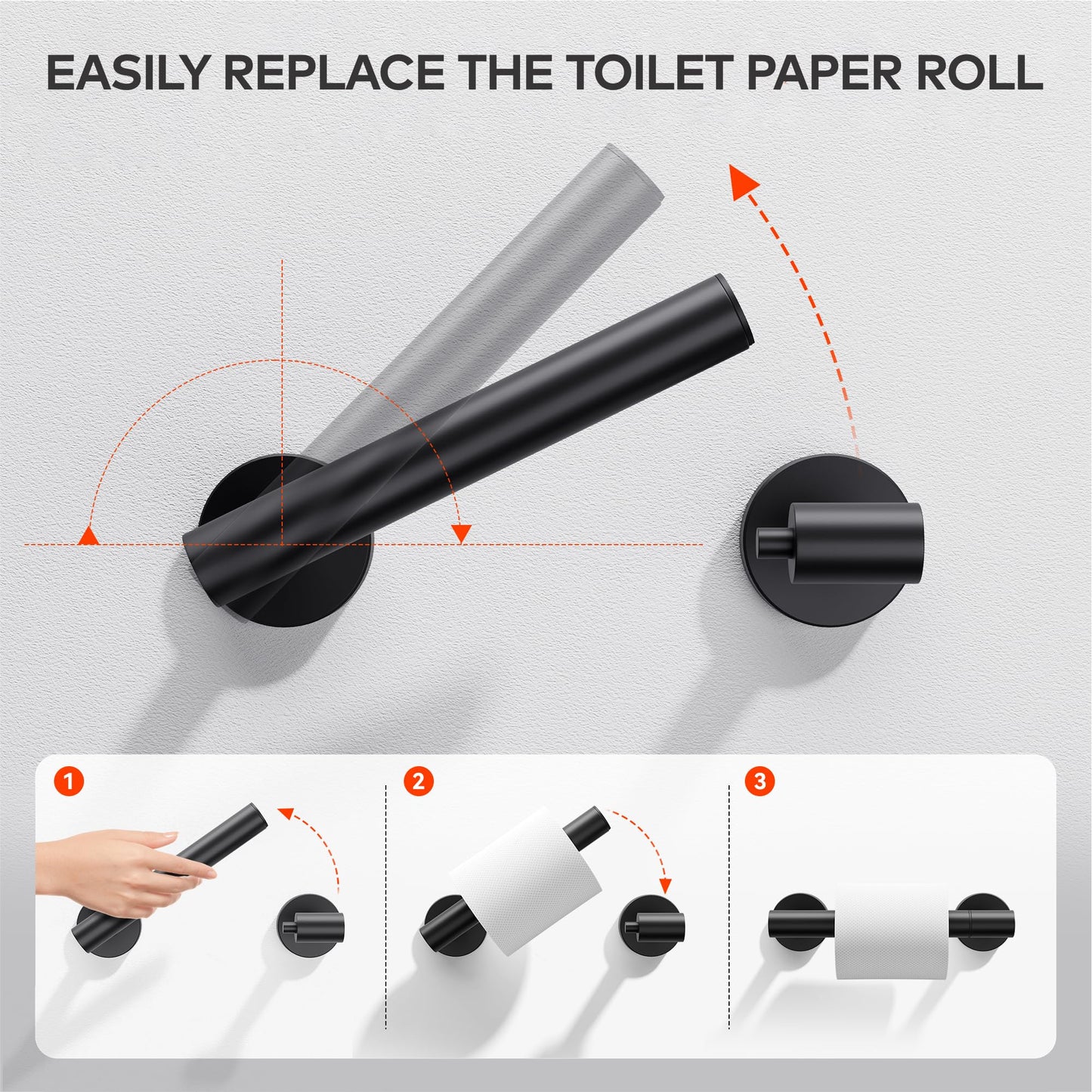 Day Moon™ Matte Black Toilet Paper Holder - Black Toilet Paper Holder Wall Mount - Modern Toilet Paper Roll Holder Black Matte Toilet Paper Holder - Black Bathroom Toilet Paper Holder