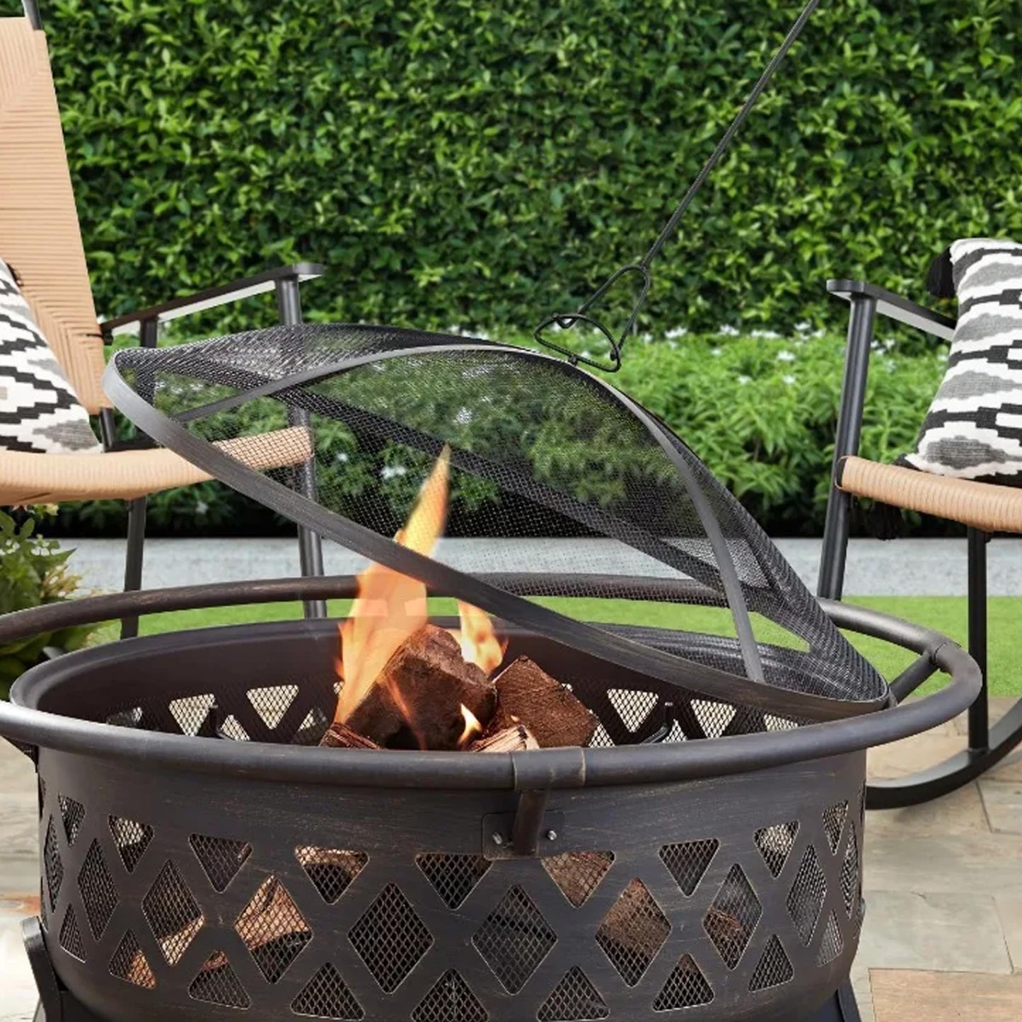 Four Seasons Courtyard Outdoor Fire Pit with Spark Screen and Safety Ring, 35"