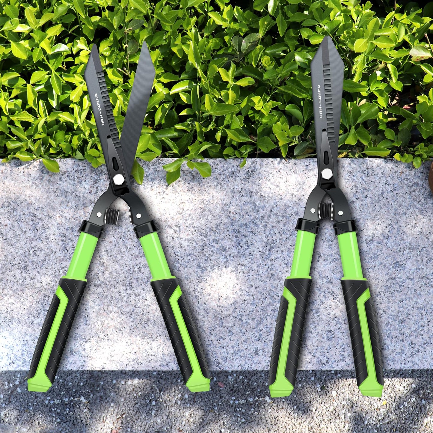 DRM-GDNER Garden Hedge Shears Heavy Duty,23" Manual Hedge Clippers with New Tech Serrated Blade & Dual Shock Absorbing Cushion,Shears Gardening Tools for Pruning Borders&Shrubs,Green/Black